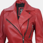 Asymmetrical Red Leather Jacket for Women