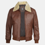 Garrett Fur Collar Bomber Jacket Timeless Brown Leathe