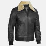 Garrett Men’s Vintage Bomber Black Leather & Fur Collar