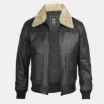 Garrett Vintage Bomber Black Leather & Fur Collar