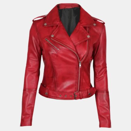 Margaret Women’s Bold Red Leather Jacket Ride with Attitude