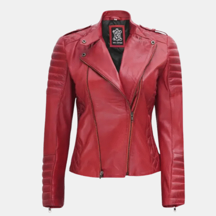 Maroon Asymmetrical Women’s Biker Leather Jacket