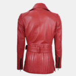 Red Leather Jacket for Women with Belt