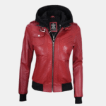 Trendy Red Leather Jacket with Hood for Women