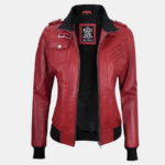 Trendy Red Leather Jacket with Removable Hood for Women's