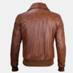 Vintage Brown Leather Harrington Bomber Jacket