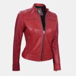 Women Red Dodge Cafe Racer Leather Jacket