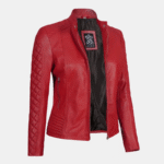 Women’s Quilted Cafe Racer Jacket Red Hot
