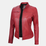 Womens Red Dodge Cafe Racer Leather Jacket