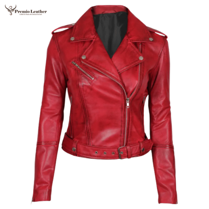 womens red leather jacket