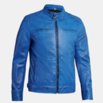 Blue Dodge Men's Cafe Racer Leather Jacket