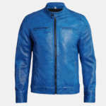 Bold Blue Dodge Men's Racer Leather Jacket