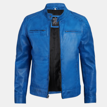 Bold Blue Men's Cafe Racer Leather Jacket