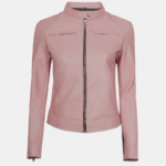 Light Pink Women’s Cafe Leather Motorcycle Jacket