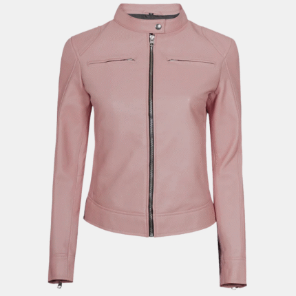 Light Pink Women’s Cafe Leather Motorcycle Jacket