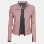 Light Pink Womens Cafe Racer Leather Motorcycle Jacket