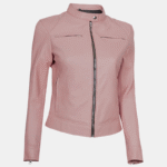 Light Pink Women’s Cafe Racer Leather Motorcycle Jacket