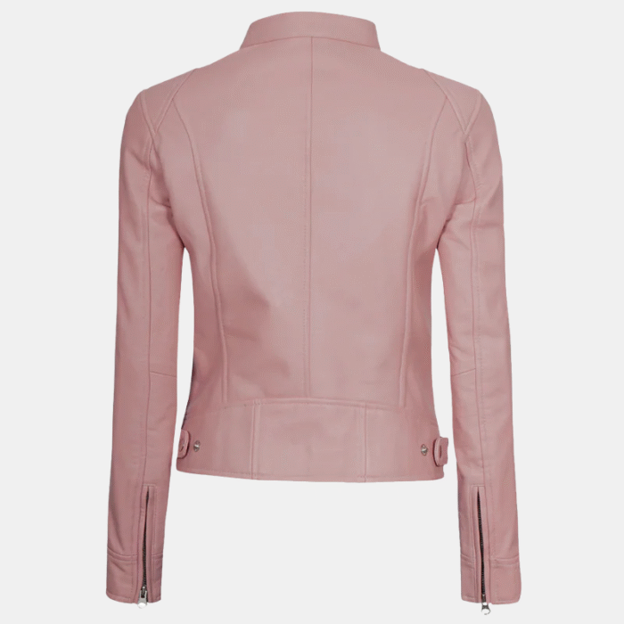 Light Pink Women’s Racer Leather Motorcycle Jacket
