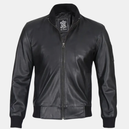 Men's Black Real Leather Bomber Jacket (2)