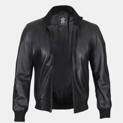 Men's Black Real Leather Bomber Jacket