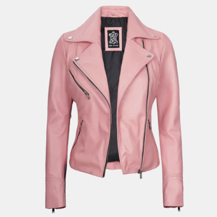 Ninfa Women Pink Moto Jacket Real Leather