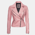 Ninfa Women’s Pink Moto Jacket 100% Real Leather