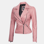 Ninfa Womens Pink Moto Jacket Real Leather