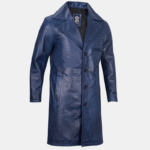 Real Leather Mens Car Coat Blue 3 4 Length Timeless Look