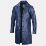 Real Leather Men’s Coat Blue 3 4 Length Timeless Look
