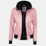 Stylish Pink Bomber Jacket for Women with Removable Hood