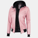 Stylish Pink Bomber Leather Jacket for Women