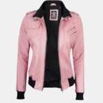 Stylish Pink Leather Jacket for Women with Removable Hood
