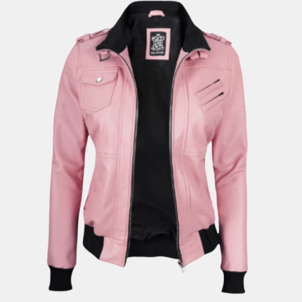 Stylish Pink Leather Jacket for Women with Removable Hood