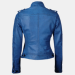 Tavares Women Blue Distressed Leather Moto Jacket