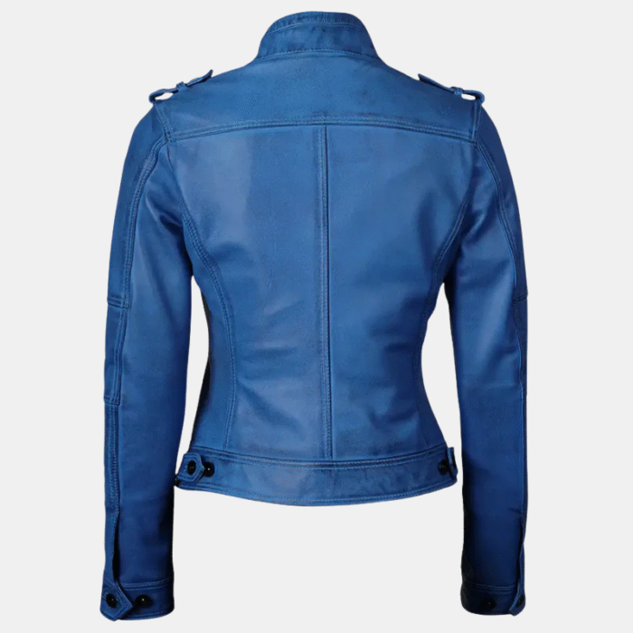 Tavares Women Blue Distressed Leather Moto Jacket