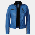 Tavares Women’s Blue Distressed Leather Jacket