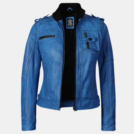 Tavares Women’s Blue Distressed Leather Jacket