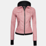 Tralee Women’s Leather Pink Bomber Jacket with Hood