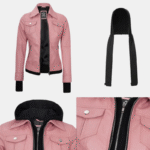 Tralee Womens Real Leather Pink Bomber Jacket with Hood