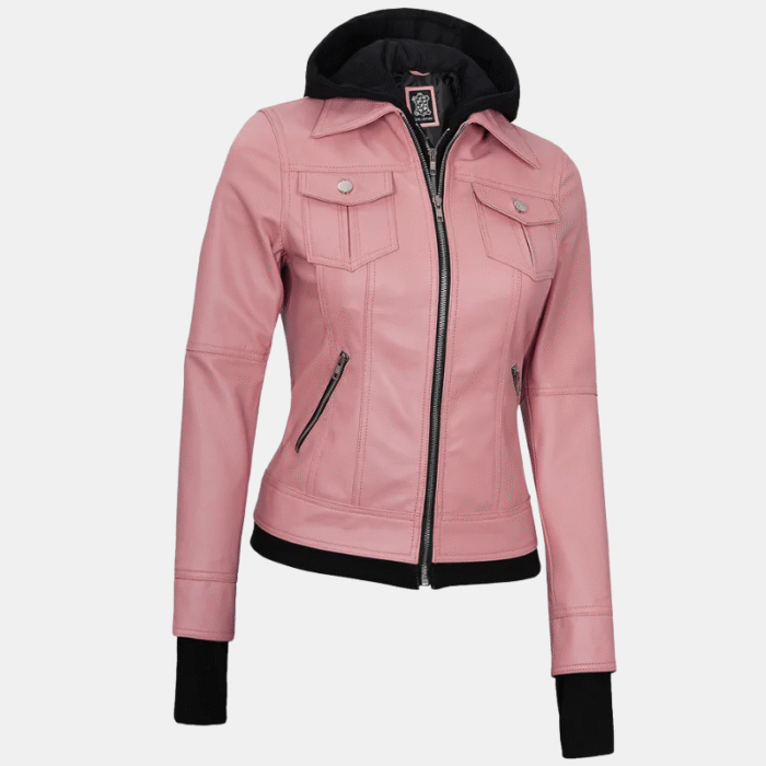 Tralee Women’s Real Leather PinkJacket with Hood
