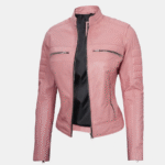 Turn Heads in Pink Real Leather Cafe Racer Jacket
