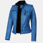 Women’s Blue Distressed Leather Moto Jacket
