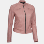 Women’s Pink Diamond Real Leather Biker Jacket