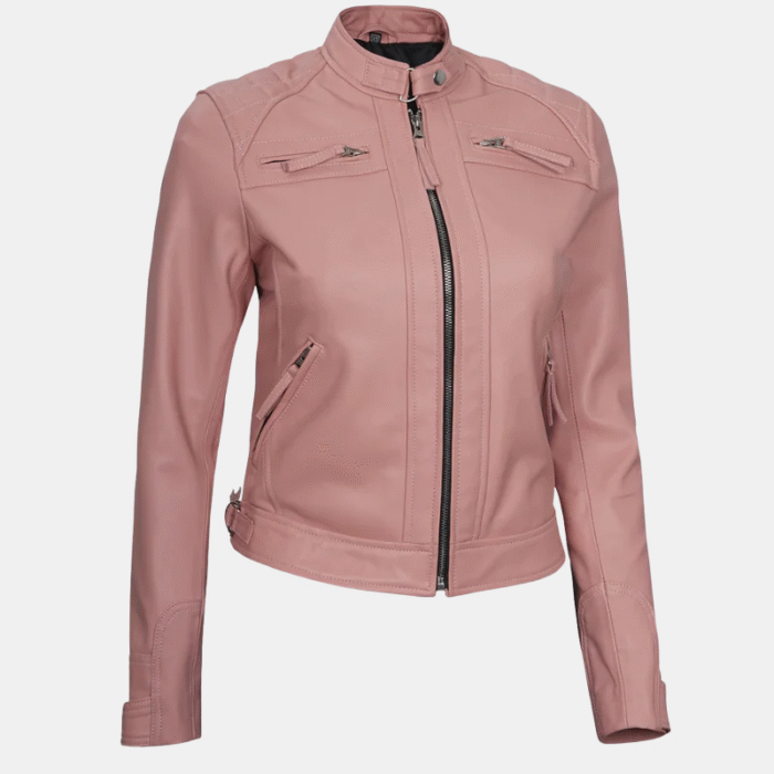 Women’s Pink Diamond Real Leather Biker Jacket