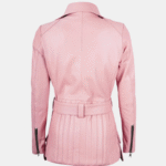 Women’s Pink Leather Jacket with Stylish Belt Detail