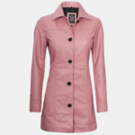 Women’s Pink Real Leather Car Coat Modern Twist on Classic Style