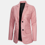 Women’s Real Leather Blazer Blush Pink Luxe Edition