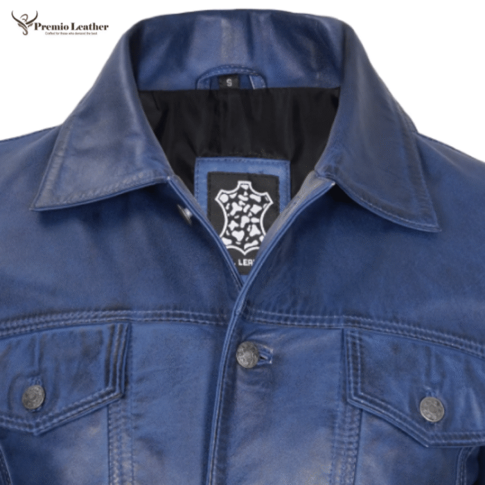 mens blue leather blazer