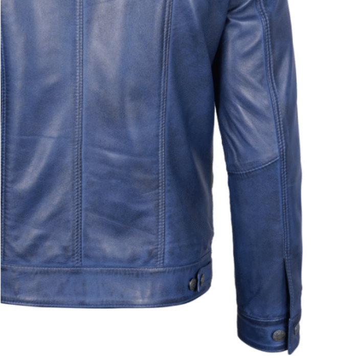 men's blue leather jacket