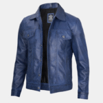mens blue leather jacket